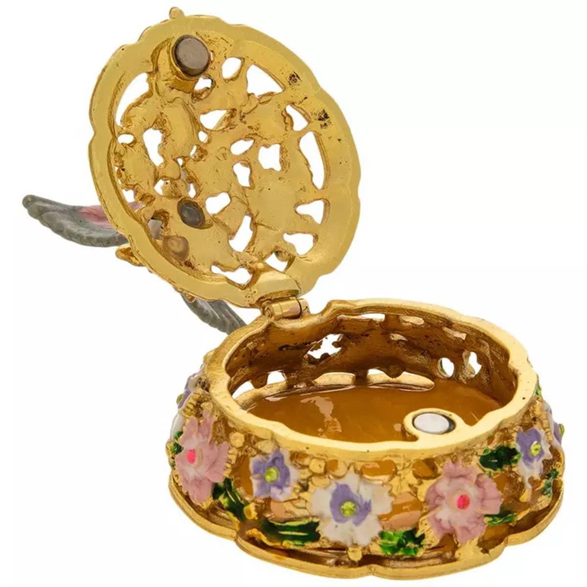  Hummingbird Floral Rhinestone Jewelry Box, open.