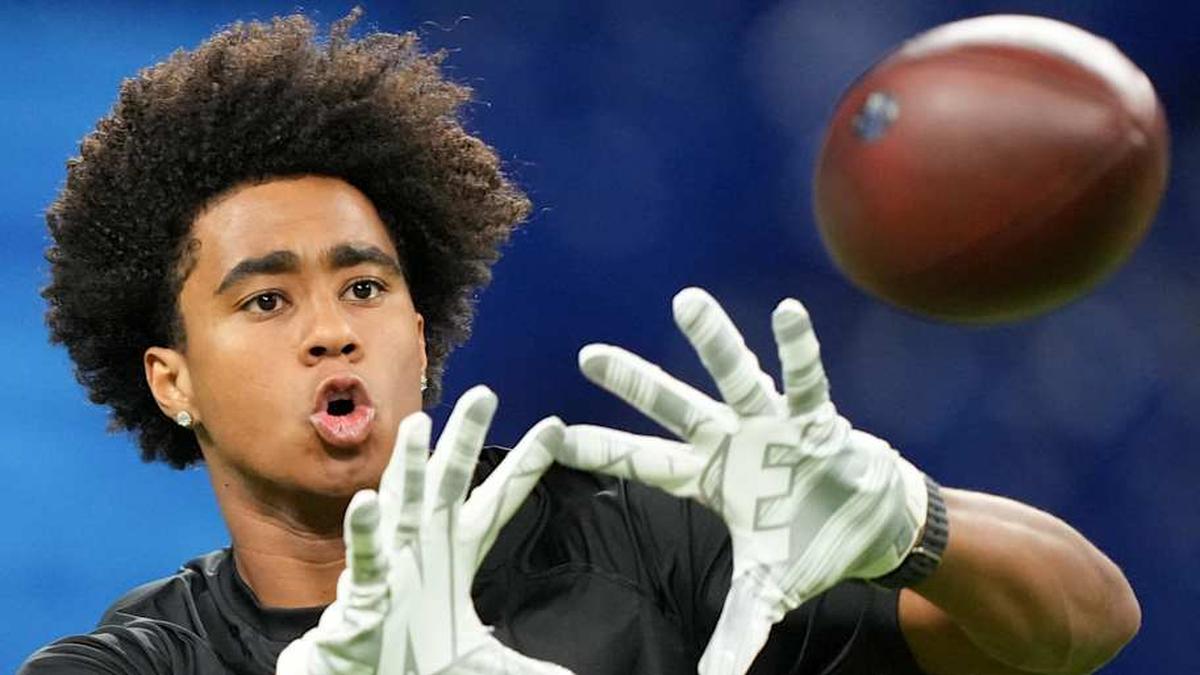  Feb 28, 2026; Indianapolis, IN, USA; Southern California wideout Ja'Kobi Lane (WO27) during the NFL Scouting Combine at Lucas Oil Stadium. Mandatory Credit: Kirby Lee-Imagn Images | Kirby Lee-Imagn Images 