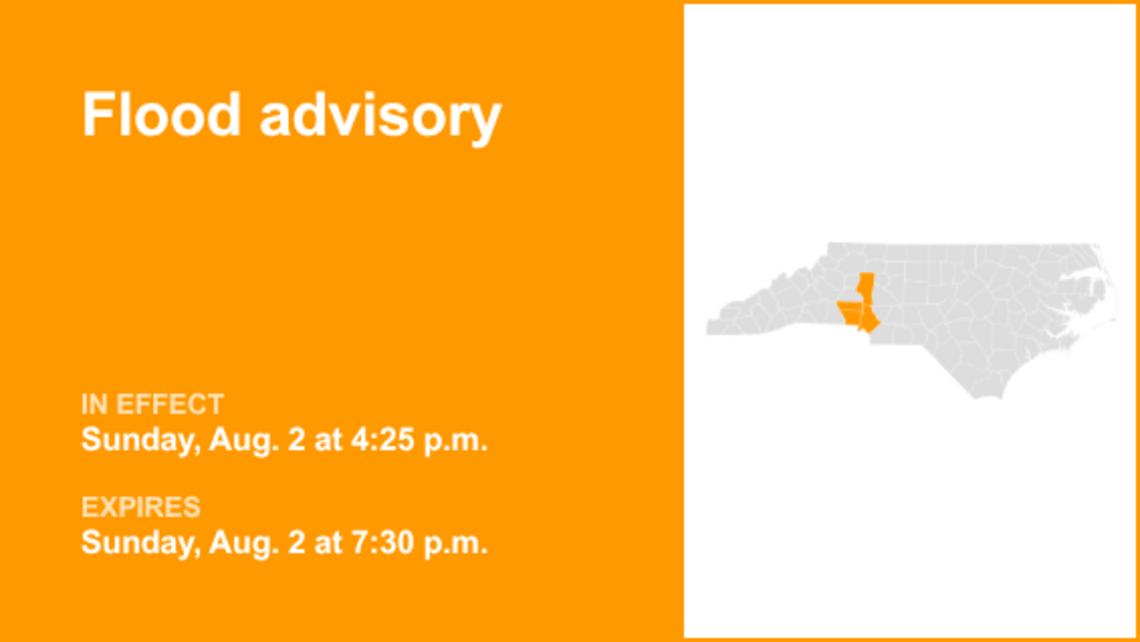 UPDATE: Flood advisory affecting North Carolina Sunday evening triggered by heavy rainfall 
