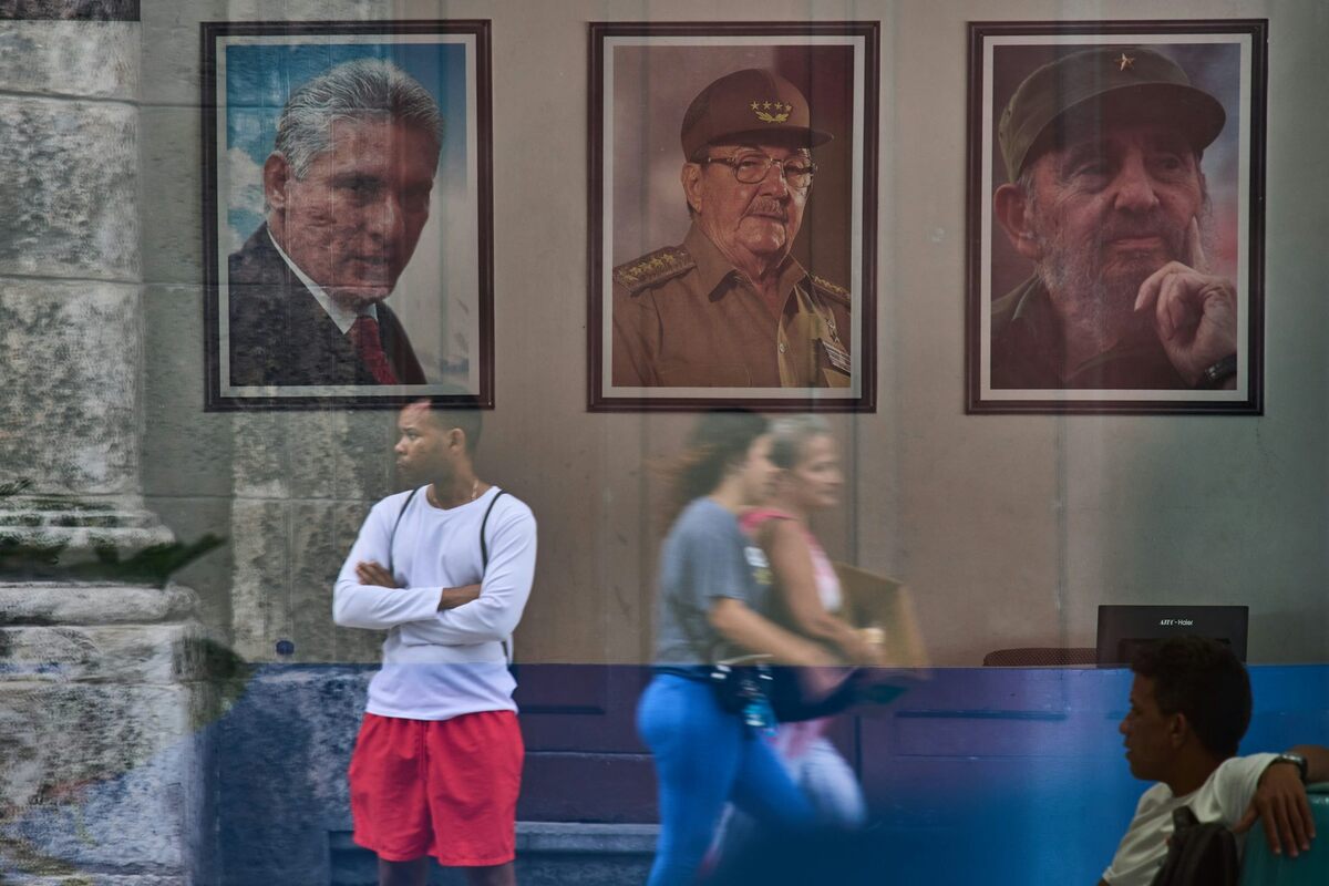  Images of Cuban President Miguel Díaz-Canel, Raúl Castro and Fidel Castro adorn the state building in Havana, Cuba, on May 20, 2026. AP Photo/Ramon Espinosa 