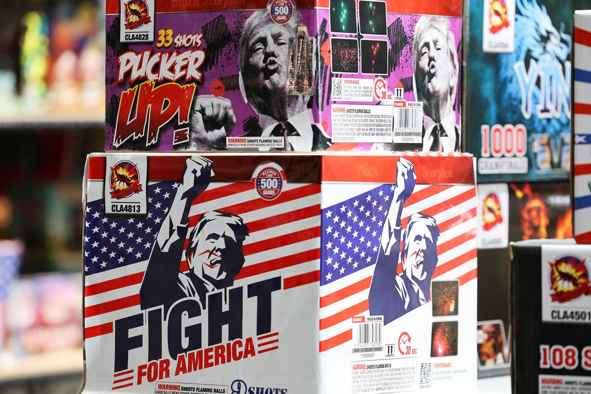 Firework products for the U.S. market are displayed at the showroom of Chili Fireworks in Liling, Hunan province, China, April 9, 2026.  REUTERS/Go Nakamura