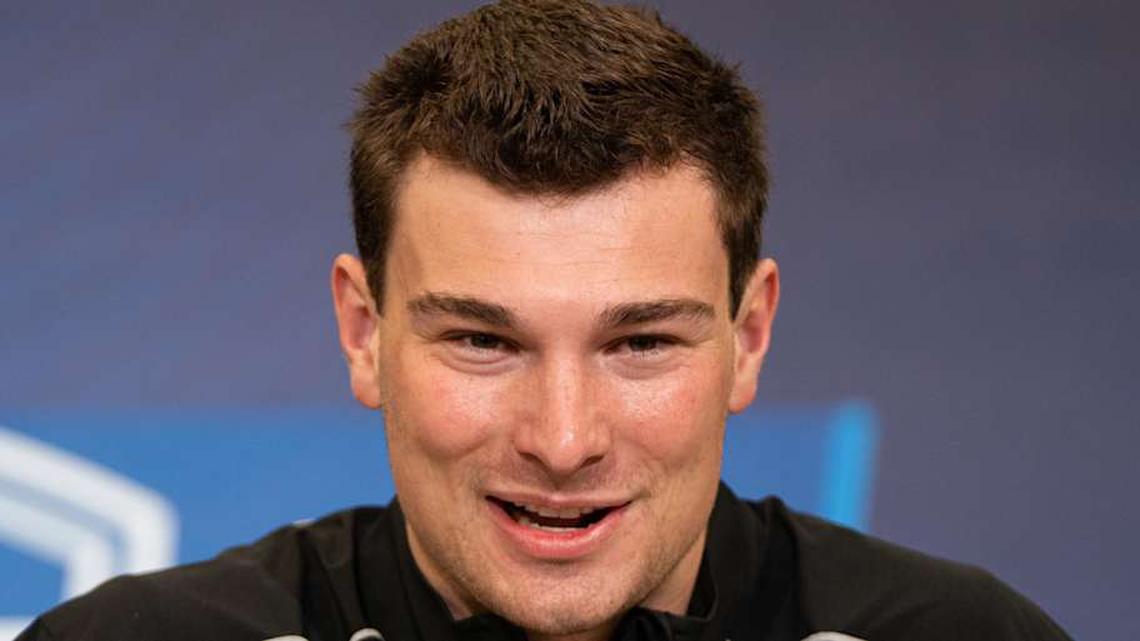  Feb 27, 2026; Indianapolis, IN, USA; Indiana quarterback Fernando Mendoza (QB11) speaks to members of the media during the NFL Combine at the Indiana Convention Center. Mandatory Credit: Jacob Musselman-Imagn Images | Jacob Musselman-Imagn Images 