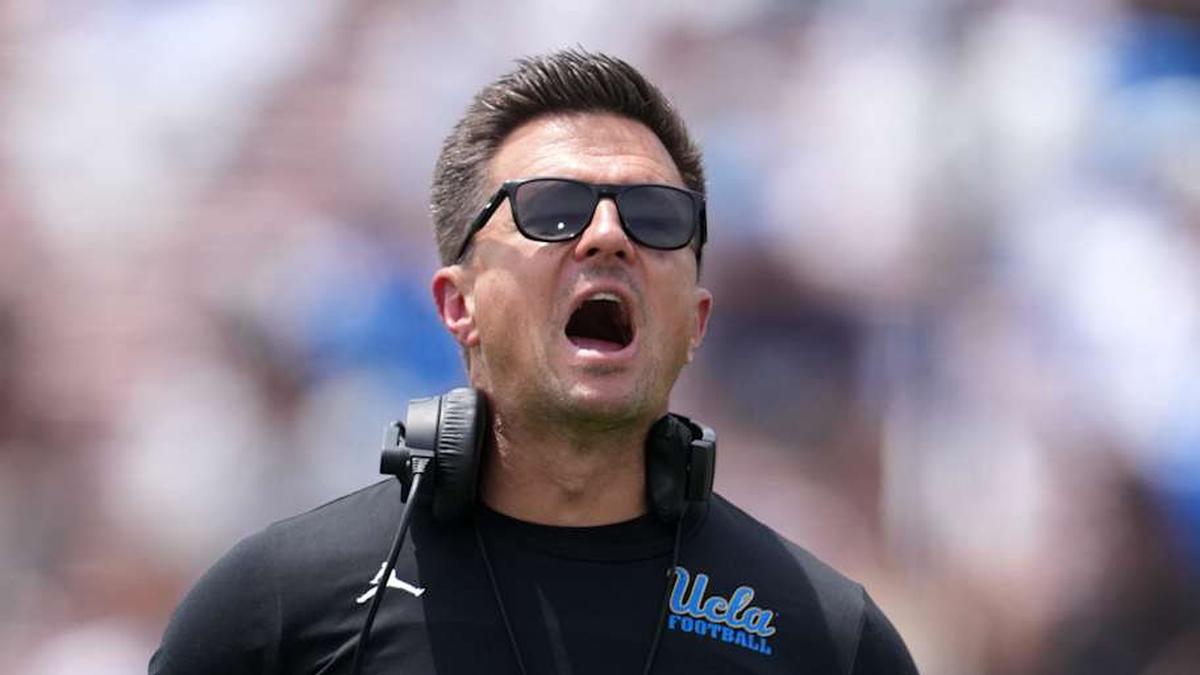  May 2, 2026; Pasadena, CA, USA; UCLA Bruins coach Bob Chesney reacts during the spring game at Rose Bowl. Mandatory Credit: Kirby Lee-Imagn Images | Kirby Lee-Imagn Images 
