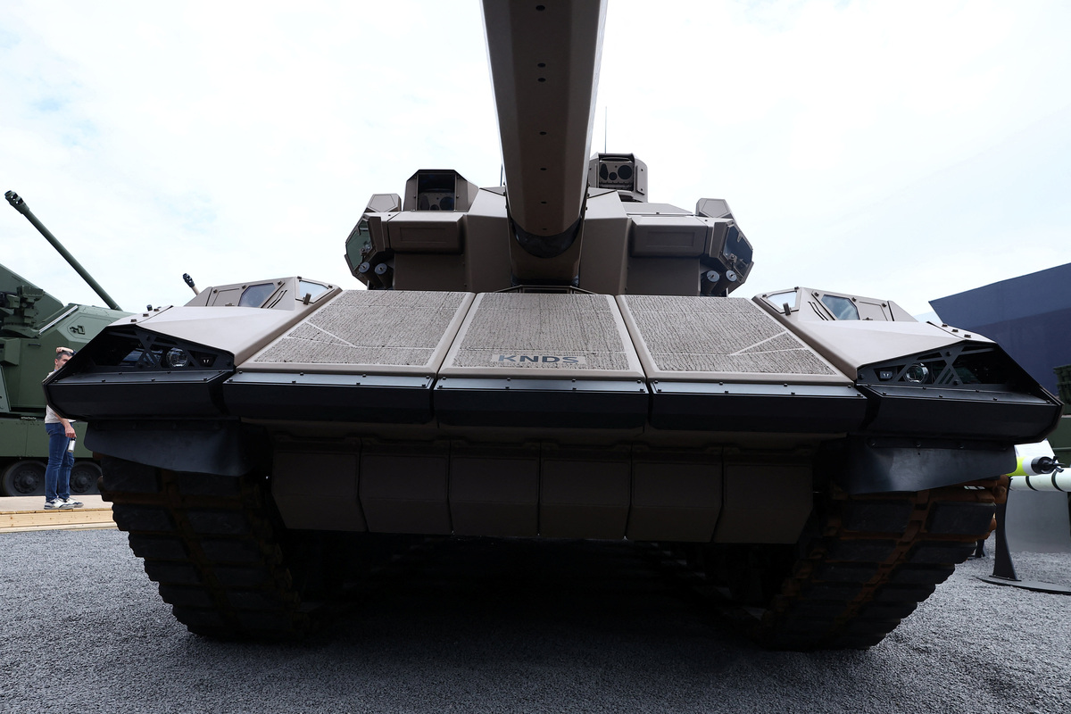 The KNDS logo is seen on a pre-demonstrator of French interim main battle tank, the CAPINT MBT, produced by Franco-German tank maker KNDS is displayed at the Eurosatory international land and air defence and security trade fair in Villepinte near Paris, France, June 15, 2026. REUTERS/Alice Sacco