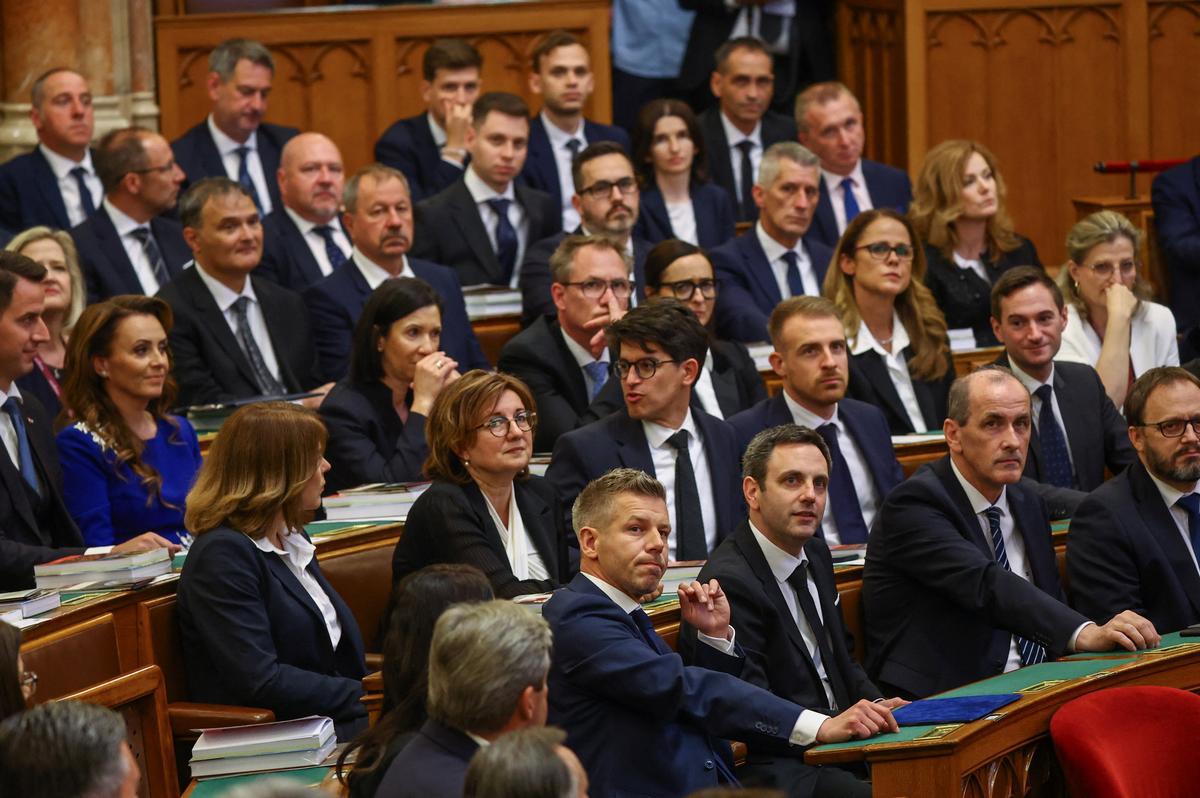 Hungary's Prime Minister-elect Peter Magyar attends the inaugural session of Hungary's parliament in Budapest, Hungary, May 9, 2026. REUTERS/Bernadett Szabo