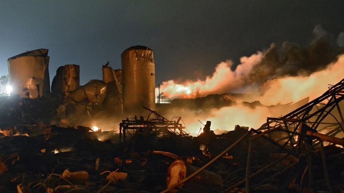 Remains of a fertilizer plant and other buildings smolder after the plant exploded in West, Texas on April 17, 2013. File Photo by Larry W. Smith/EPA