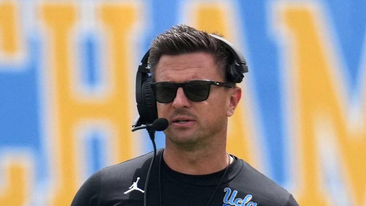  May 2, 2026; Pasadena, CA, USA; UCLA Bruins coach Bob Chesney reacts during the spring game at Rose Bowl. Mandatory Credit: Kirby Lee-Imagn Images | Kirby Lee-Imagn Images 