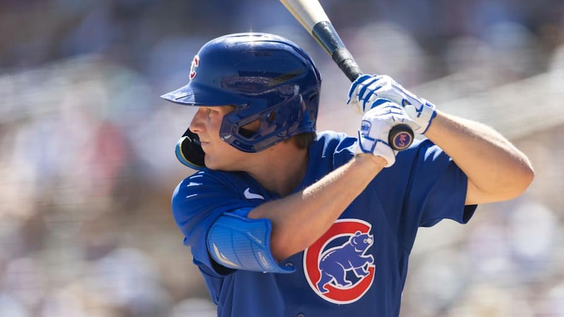  Mar 13, 2026; Phoenix, Arizona, USA; Chicago Cubs outfielder Kane Kepley against the Chicago White Sox during a spring training game at Camelback Ranch-Glendale. | Mark J. Rebilas-Imagn Images 