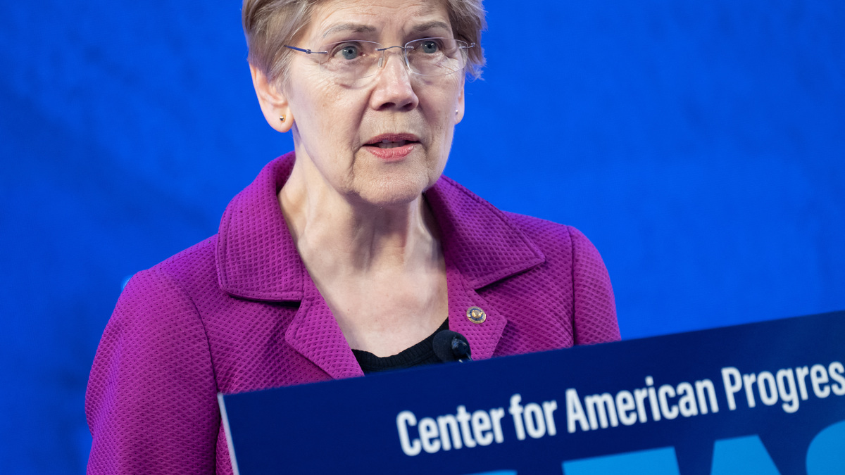 US Senator Elizabeth Warren (D-MA) speaks during the The Center for American Progress (CAP) IDEAS Conference in Washington, DC on May 19, 2026. (Photo by SAUL LOEB / AFP via Getty Images). 