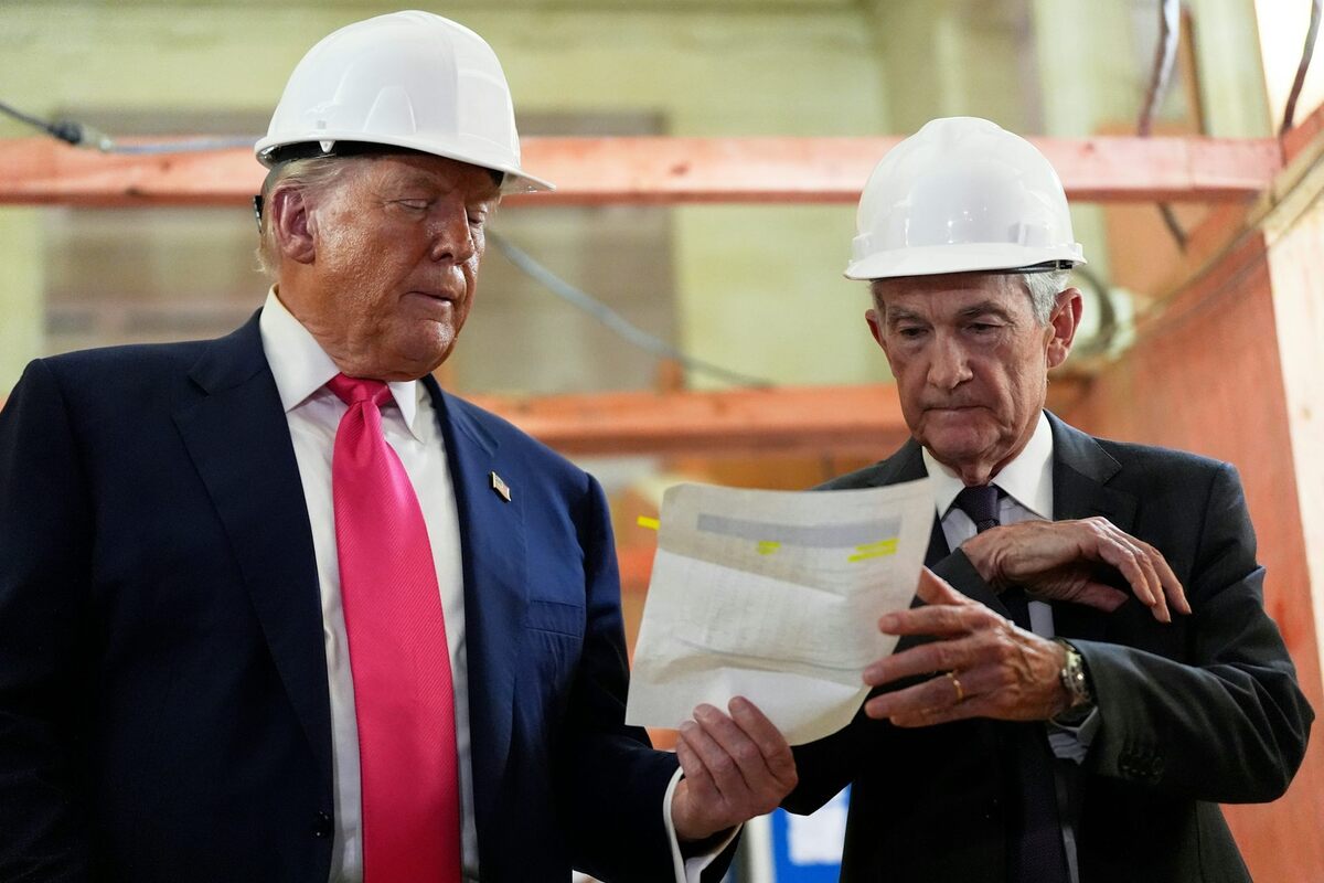  Former Federal Reserve Chair Jerome Powell, here with President Donald Trump at the Fed headquarters under renovation, drew the president's ire for his independence. AP Photo/Julia Demaree Nikhinson 