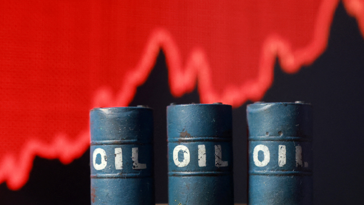 3D printed oil barrels and rising stock graph are seen in this illustration taken March 23, 2026. REUTERS/Dado Ruvic/Illustration/File Photo