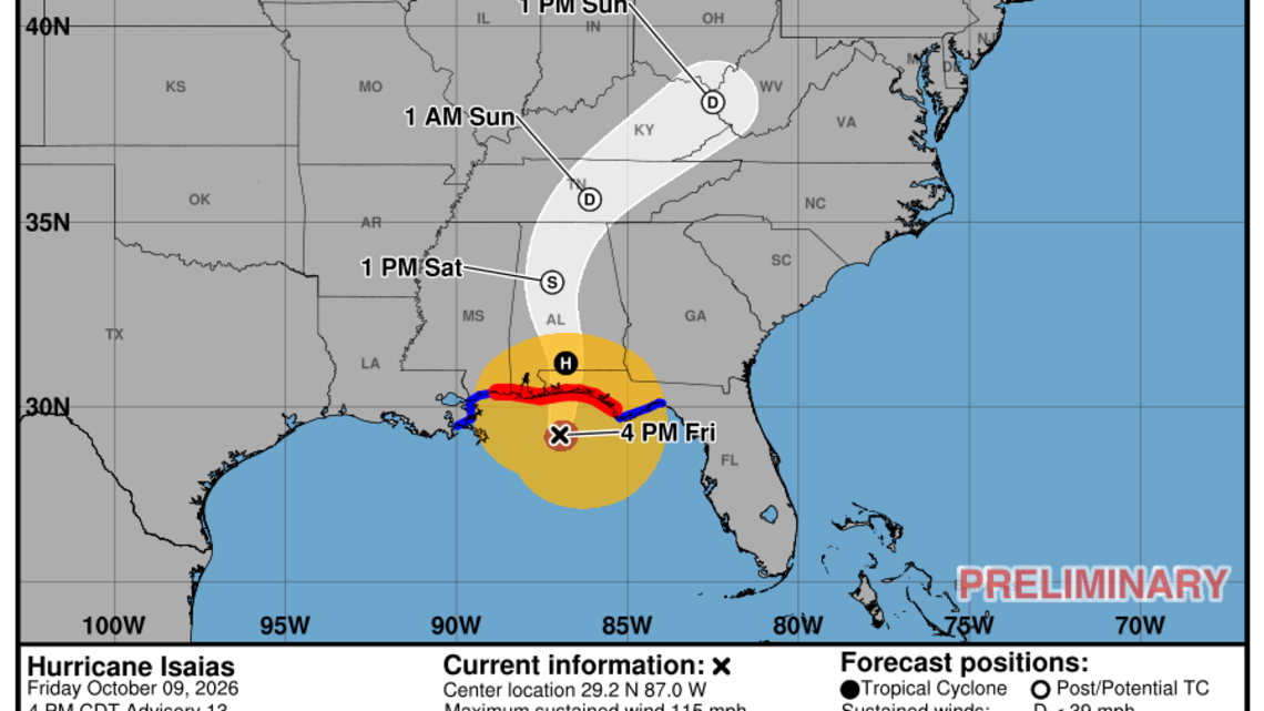 Friday, Oct. 9 update from the National Hurricane Center: Latest on Category 3 Hurricane Isaias 
