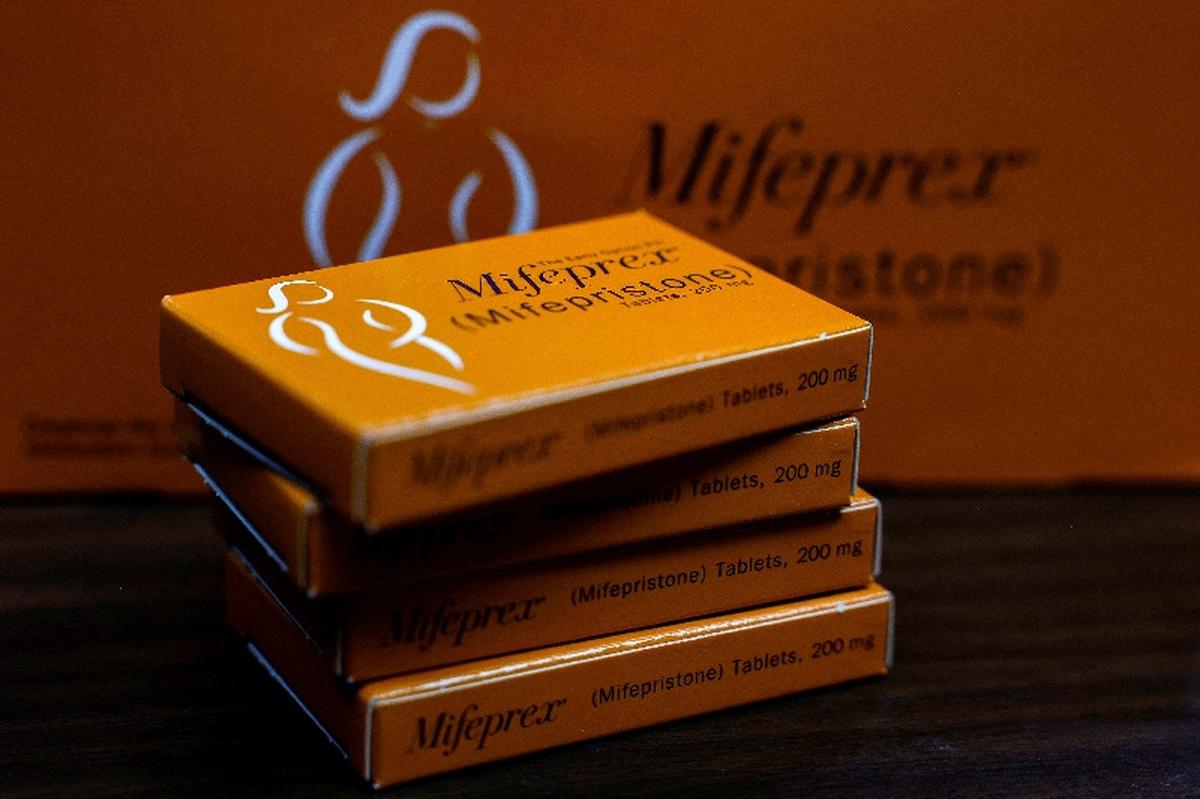 FILE PHOTO: Boxes of Mifepristone, the first pill in a medical abortion, are seen at Alamo Women's Clinic in Carbondale, Illinois, U.S., April 9, 2024. REUTERS/Evelyn Hockstein/File Photo