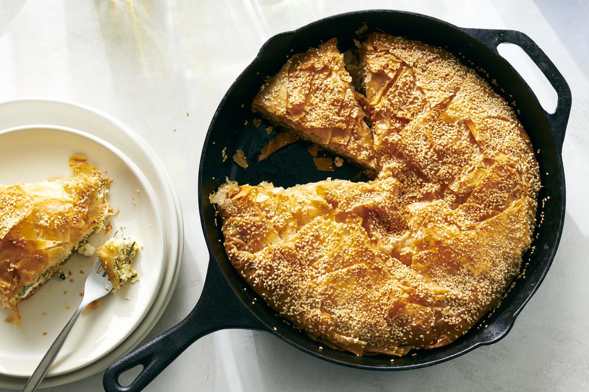 Chard and ricotta pie. Recalling a spanakopita, this chard-filled recipe has a substantial savory green filling. Food styled by Hadas Smirnoff. (David Malosh/The New York Times)