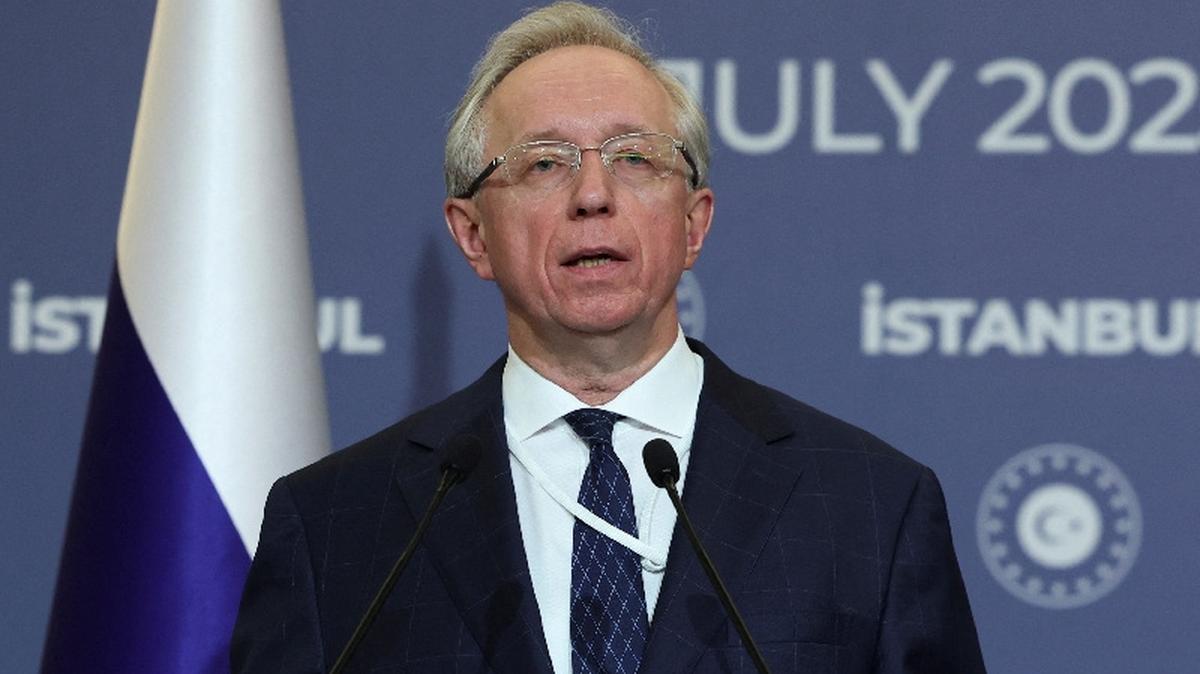 Deputy Minister of Foreign Affairs of the Russian Federation Mikhail Galuzin speaks during a press conference on the day of the third round of peace talks between Russia and Ukraine, in Istanbul, Turkey, July 23, 2025. REUTERS/Dilara Senkaya