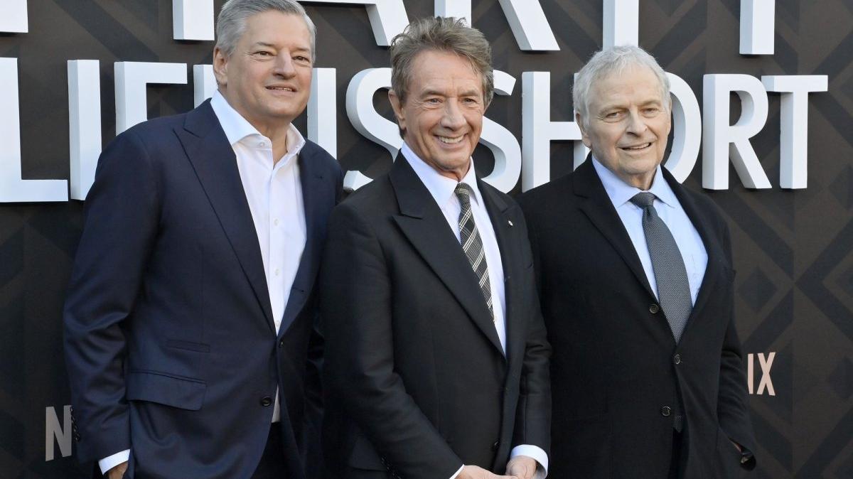 Left to right, Ted Sarandos, Martin Short and Lawrence Kasden attend the premiere of Netflix's documentary "Marty: Life Is Short" at the Egyptian Theatre in the Hollywood section of Los Angeles on Wednesday. Photo by Jim Ruymen/UPI