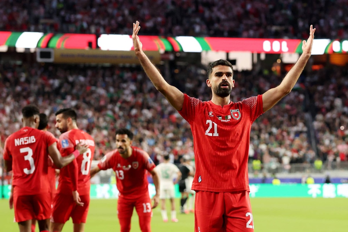 Nizar Alrashdan #21 of Jordan celebrates scoring his team's first goal during the FIFA World Cup 2026 Group J match between Jordan and Algeria at San Francisco Bay Area Stadium on June 22, 2026 in Santa Clara, California. (Photo by Stu Forster/Getty Images) Photo by Stu Forster/Getty Images