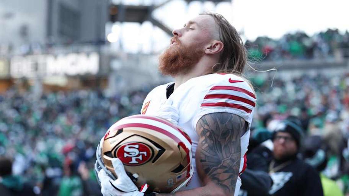  Jan 11, 2026; Philadelphia, PA, USA; San Francisco 49ers tight end George Kittle before action against the Philadelphia Eagles in an NFC Wild Card Round game at Lincoln Financial Field. Mandatory Credit: Bill Streicher-Imagn Images | Bill Streicher-Imagn Images 