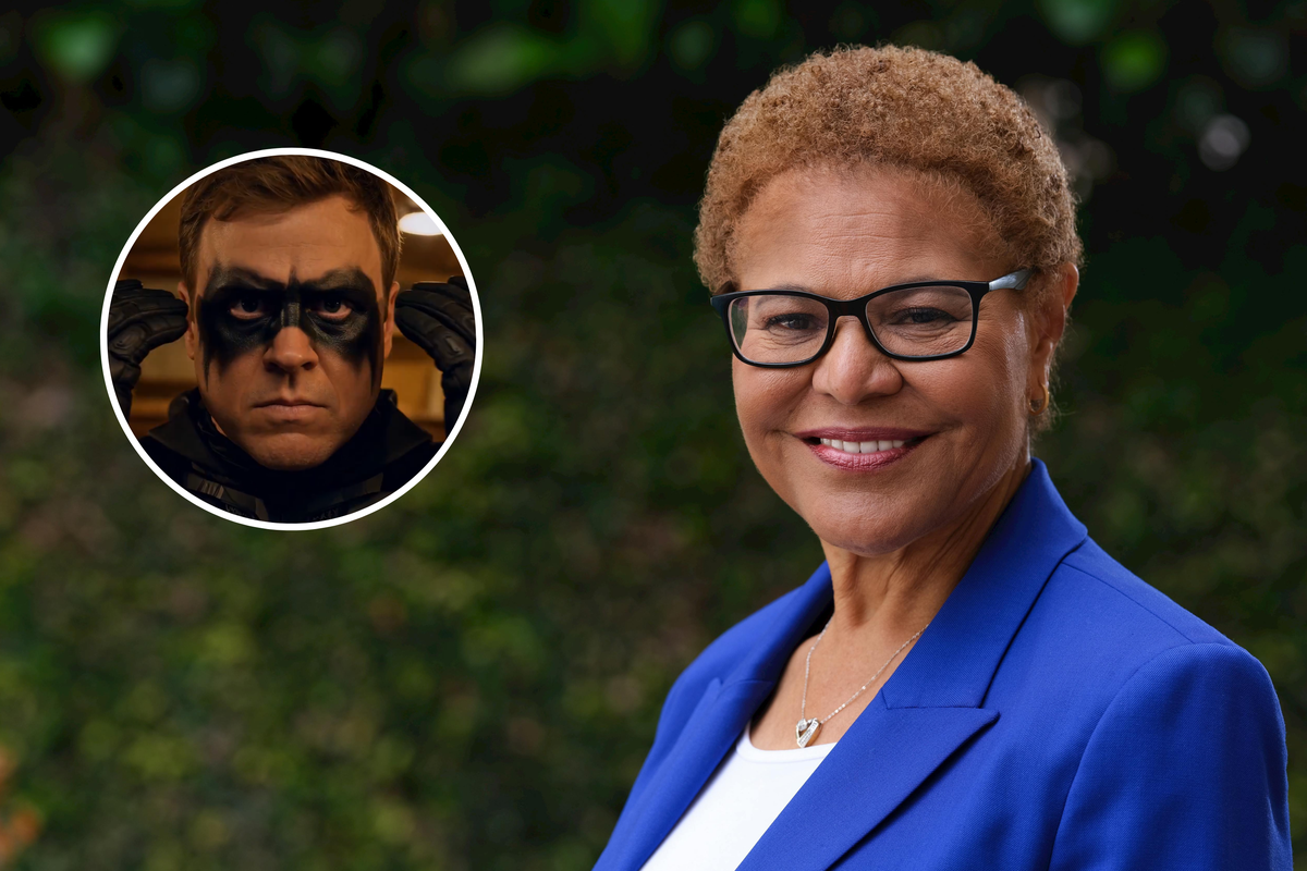  Main image: Los Angeles Mayor Karen Bass campaign image. Inset: Still from a viral AI-generated video reposted by Spencer Pratt 
