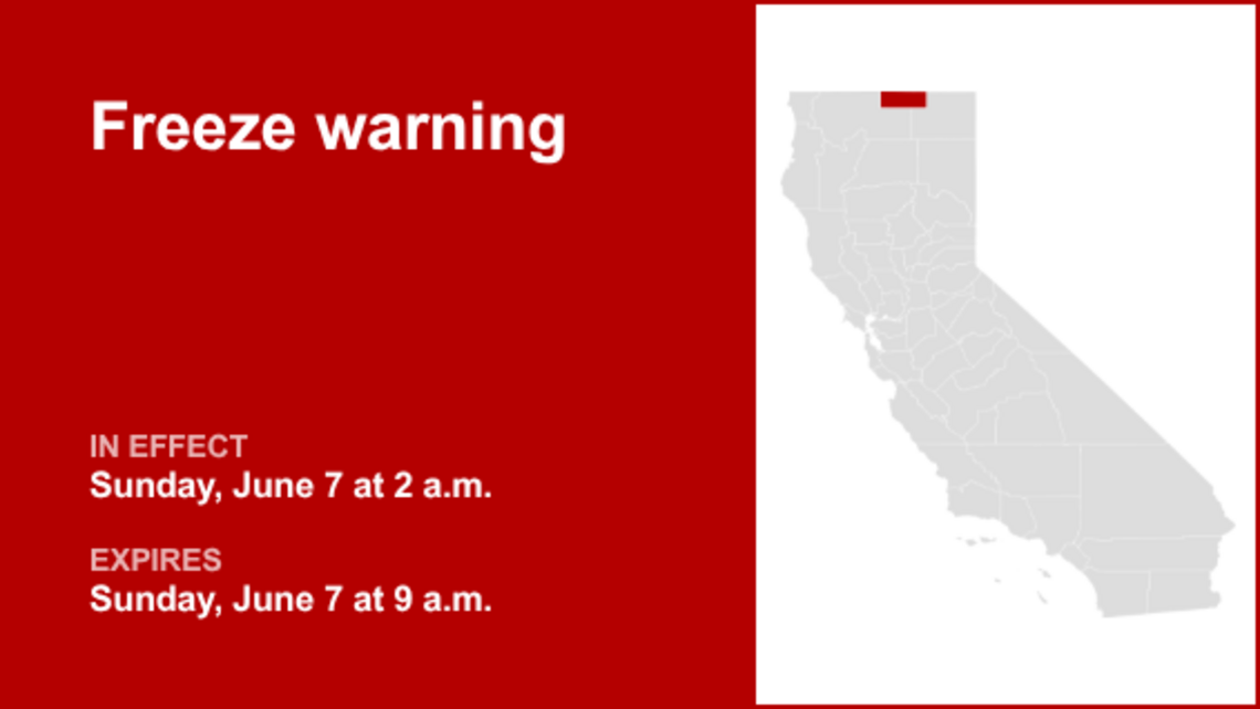 UPDATE: Freeze warning affecting Northeast Siskiyou and Northwest Modoc counties Sunday 