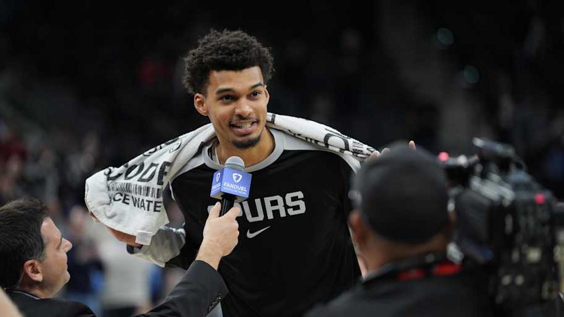  Spurs center Victor Wembanyama makes his playoff debut Sunday against the Trail Blazers. | Daniel Dunn-Imagn Images 