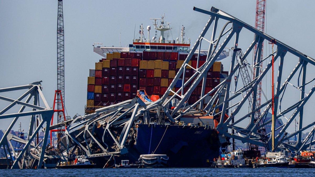 Salvage work continues on the collapsed Francis Scott Key Bridge as it lies on the container ship Dali on April 22, 2024, in Baltimore, Md. Two companies who operated the ship and a technical superintendent face charges related to the incident. File Photo by Julia Nikhinson/UPI
