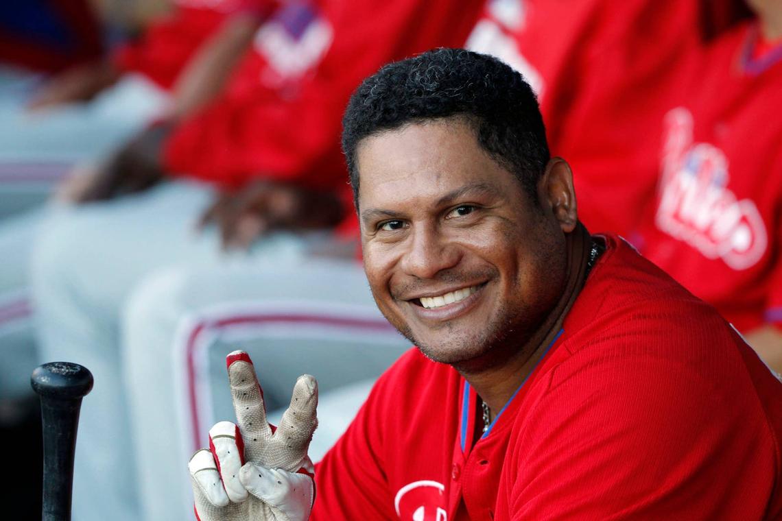  Philadelphia Phillies DH Bobby Abreu in the dugout against the New York Yankees at George M. Steinbrenner Field. Kim Klement-USA TODAY Sports via Imagn Images