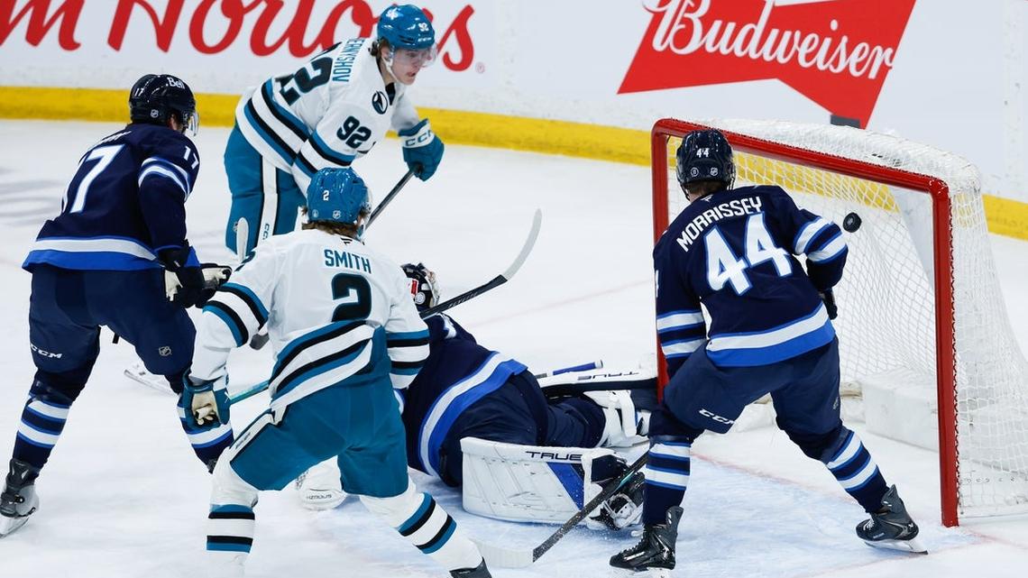 Macklin Celebrini breaks Sharks' season points record in win over Jets 