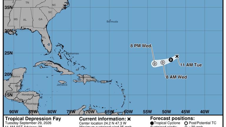 Tuesday, Sept. 29: Latest update on Tropical Depression Fay from the NHC