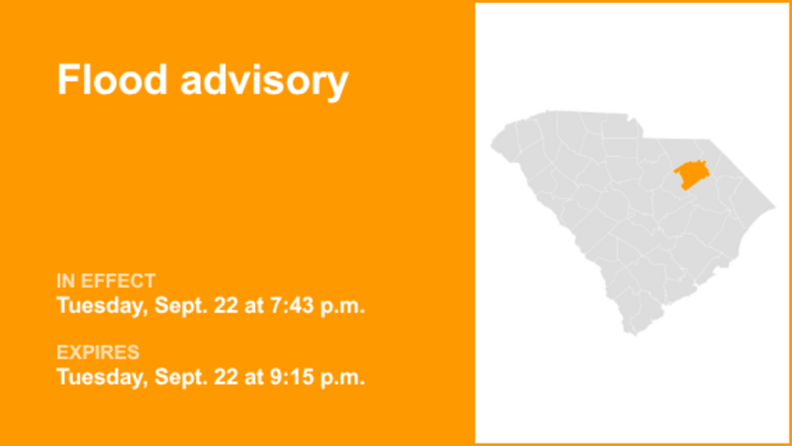 UPDATE: The flood advisory for Darlington County is forecast to expire at 9:15 p.m. 