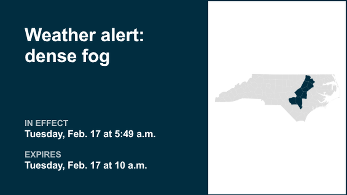 Look for dense fog in Eastern North Carolina until Tuesday morning 