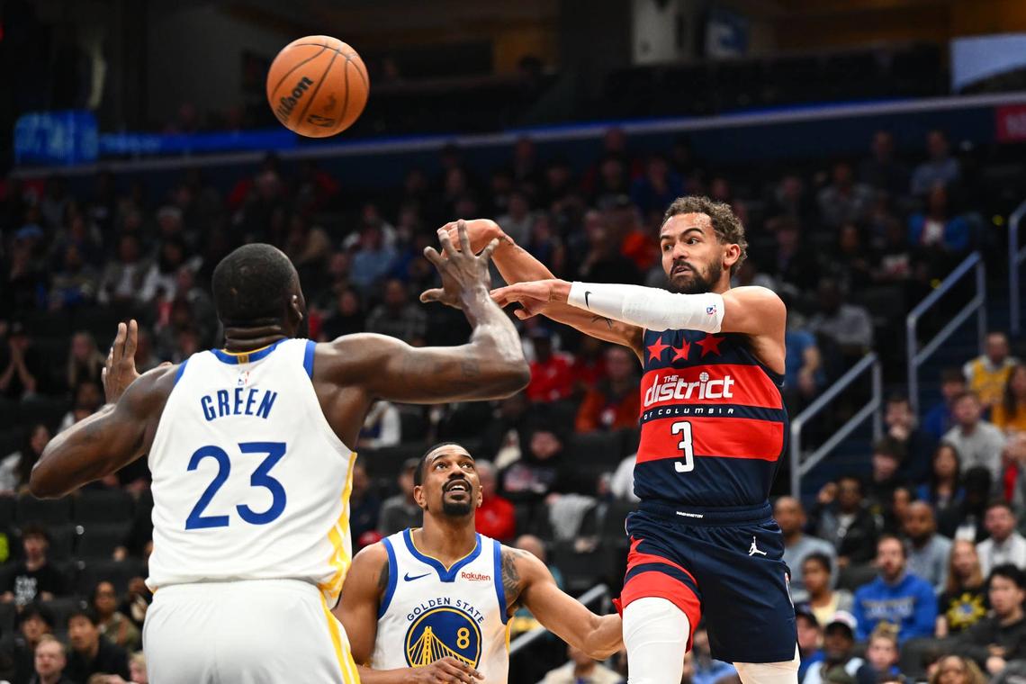  Trae Young's projected usage spike in Washington elevates assists scoring and three point production significantly. © Brad Mills-Imagn Images 