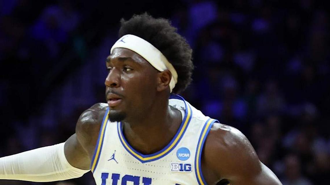  Mar 20, 2026; Philadelphia, PA, USA; UCLA Bruins forward Eric Dailey Jr. (3) dribbles the ball against the UCF Knights in the second half during a first round game of the men's 2026 NCAA Tournament at Xfinity Mobile Arena. Mandatory Credit: Bill Streicher-Imagn Images | Bill Streicher-Imagn Images 