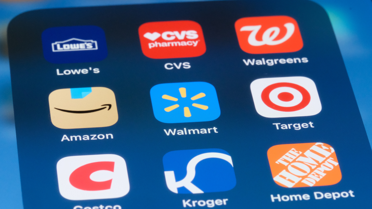 Amazon, Target, and Costco app icons. 