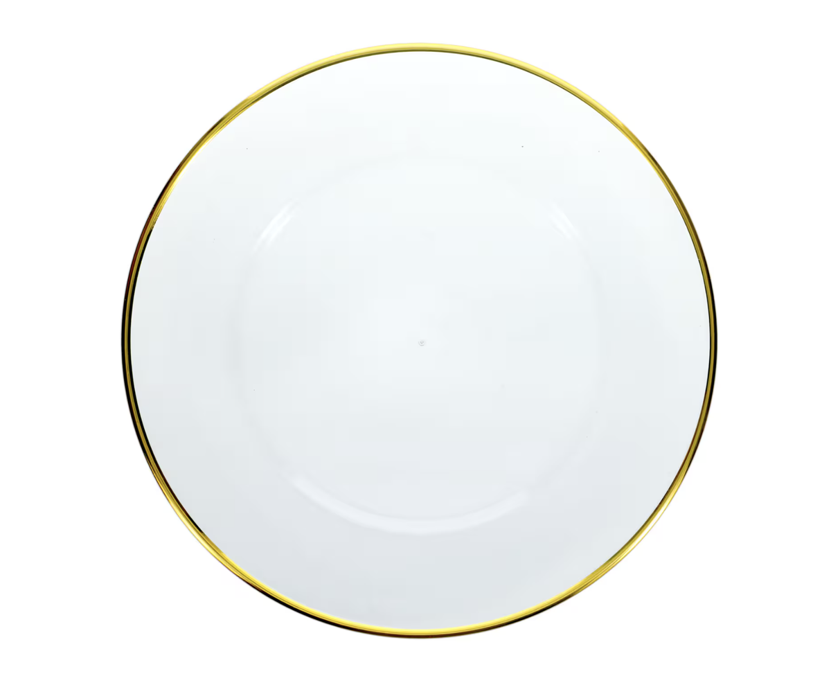Clear Charger Plate with Gold RimCourtesy of Dollar Tree