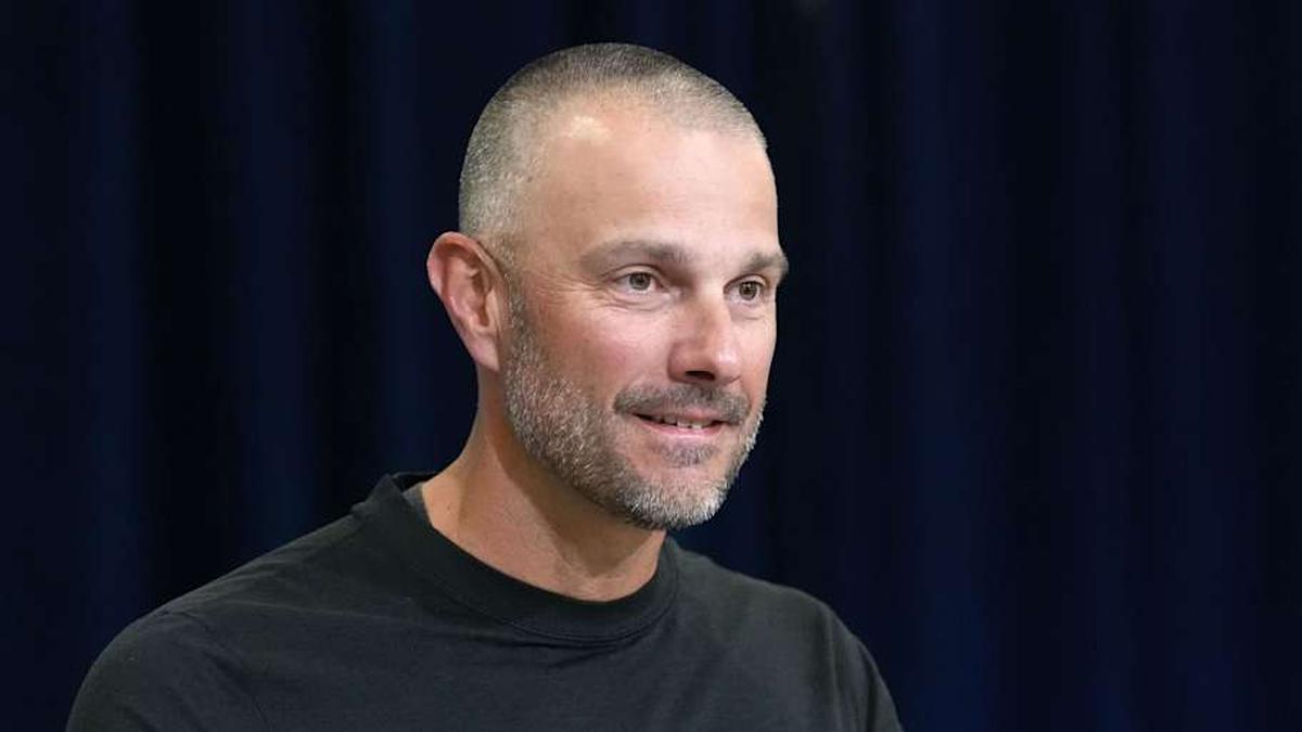  Feb 24, 2026; Indianapolis, IN, USA; Las Vegas Raiders general manager John Spytek speaks at the NFL Scouting Combine at the Indiana Convention Center. Mandatory Credit: Kirby Lee-Imagn Images | Kirby Lee-Imagn Images 