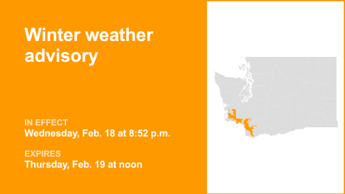 UPDATE: Winter weather advisory issued for Willapa Hills and South Cascades until Thursday midday 
