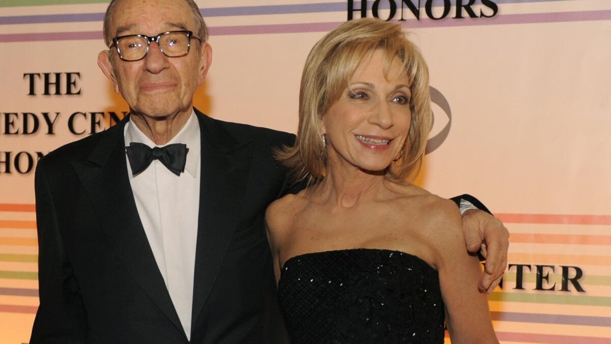 TV Journalist Andrea Mitchell and her husband Alan Greenspan pose arrive on the red carpet as they arrive at the Kennedy Center for the Performing Arts for a gala evening for the 2011 Honorees, in Washington. Greenspan died Monday at age 100. File Photo by Mike Theiler/UPI