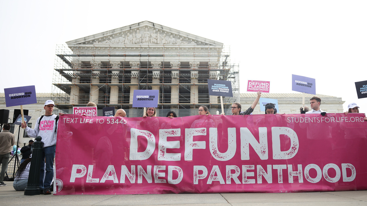 Anti-abortion protestors gather outside the U.S. Supreme Court as oral arguments are delivered in the case of Medina v. Planned Parenthood South Atlantic on April 2, 2025, in Washington D.C. The case details an attempt by the state of South Carolina to exclude Planned Parenthood from its Medicaid program because it provides abortions.  (Kayla Bartkowski/Getty Images/TNS)