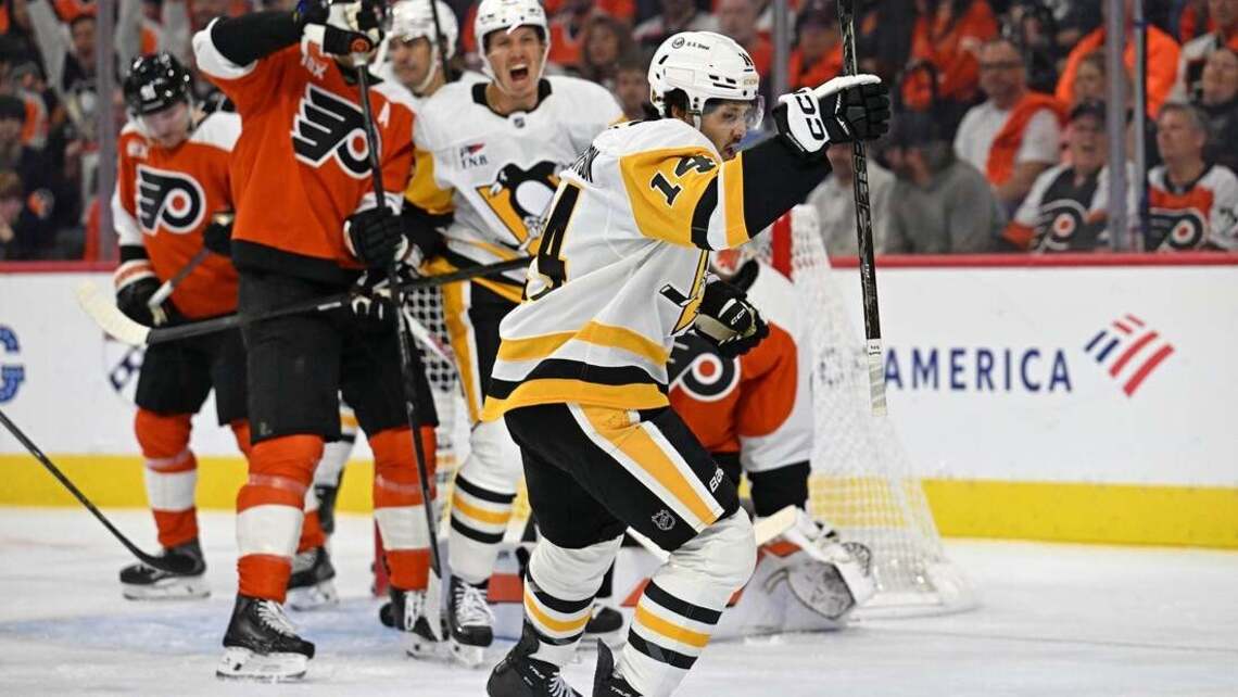 Robertson scores twice as Penguins open season with rout of Flyers