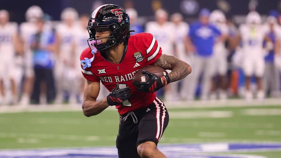 Texas Tech's Reggie Virgil runs after a catch against BYU during the Big 12 Conference championship football game, Saturday, Nov. 6, 2025, at AT&T Stadium in Arlington. | Nathan Giese/Avalanche-Journal / USA TODAY NETWORK via Imagn Images 