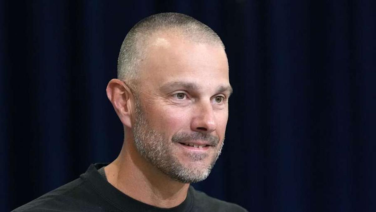  Feb 24, 2026; Indianapolis, IN, USA; Las Vegas Raiders general manager John Spytek speaks at the NFL Scouting Combine at the Indiana Convention Center. Mandatory Credit: Kirby Lee-Imagn Images | Kirby Lee-Imagn Images 
