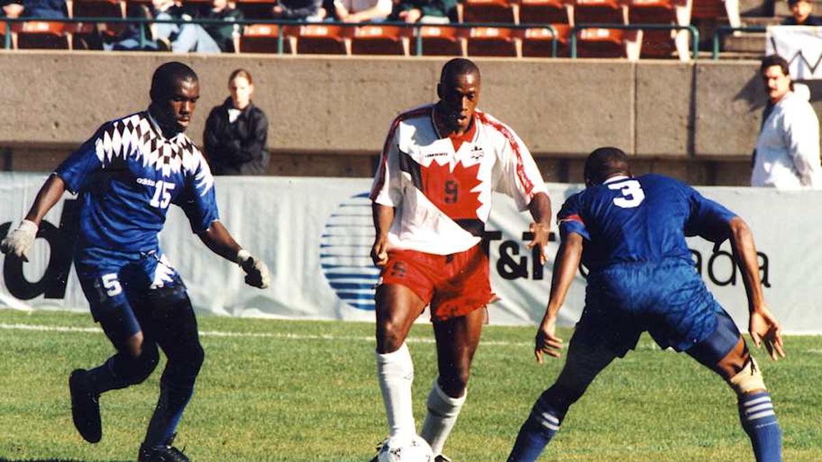  Canada's 1996 away kit featured a large maple leaf. | Canada Soccer 