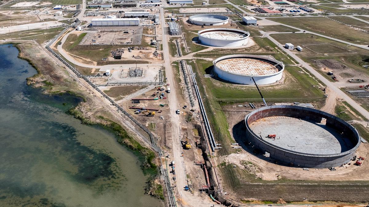 In an aerial view, the Strategic Petroleum Reserve storage at the Bryan Mound site in Freeport, Texas, on Oct. 19, 2022. The Trump administration is studying using oil under land at U.S. military bases and other Department of Defense sites to help refill the nation’s depleted emergency reserves, according to a person familiar with the matter.