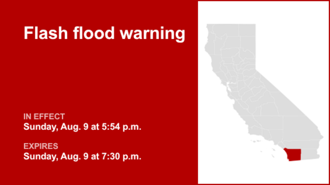 UPDATE: Flash flood warning active for San Diego County Sunday evening 
