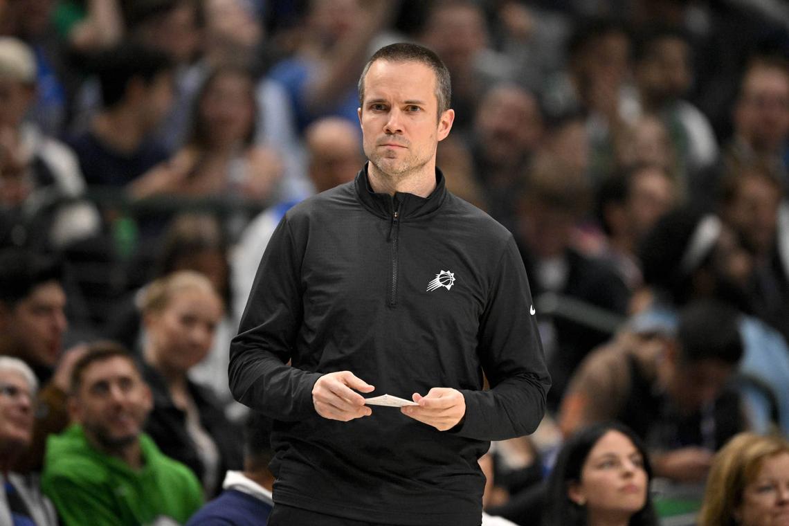  Phoenix Suns head coach Jordan Ott looks on during a game. Jerome Miron-Imagn Images