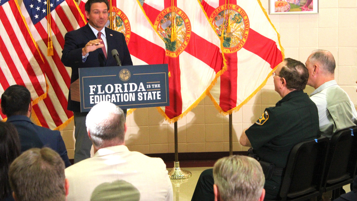 Gov. Ron DeSantis announced over 60% of students tested at or above grade-level benchmarks on English Language Arts and mathematics on the state progress exams for the 2025-26 school year on June 26 at Lakeland High School.