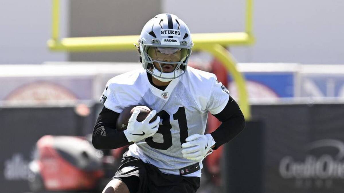  May 20, 2026; Henderson, NV, USA; Las Vegas Raiders safety Treydan Stukes (31) practices during organized team activities at Intermountain Health Performance Center. Mandatory Credit: Candice Ward-Imagn Images | Candice Ward-Imagn Images 