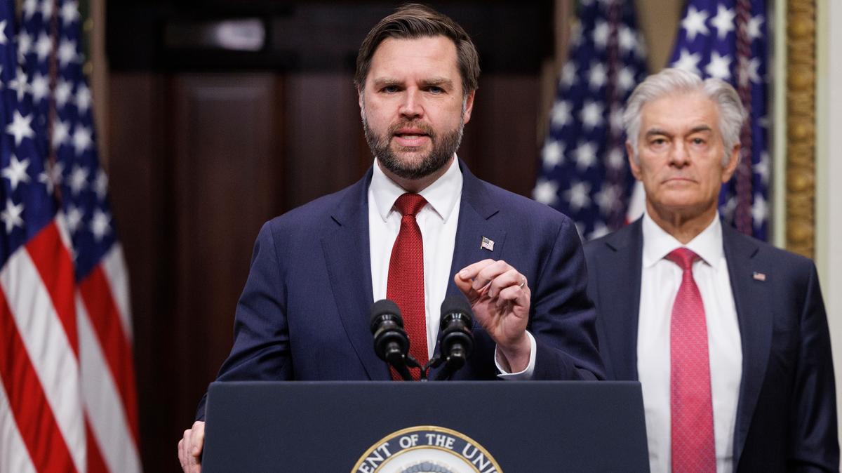 Vance. Vice President JD Vance speaks beside Administrator for the Centers for Medicare & Medicaid Services Dr. Mehmet Oz during a news conference in the Old Eisenhower Executive Office Building on the White House campus Wednesday, Feb. 25, 2026, in Washington. (AP Photo/Tom Brenner)