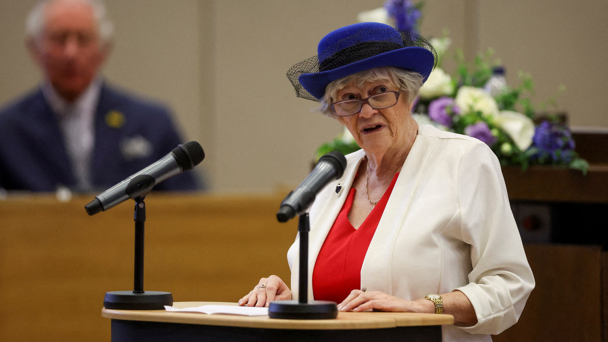 Ann Widdecombe, former member of the European Parliament, speaks at a council meeting during the visit of Britain's Prince Charles and Camilla, Duchess of Cornwall at the Civic Centre in Southend-on-Sea, Britain, March 1, 2022.